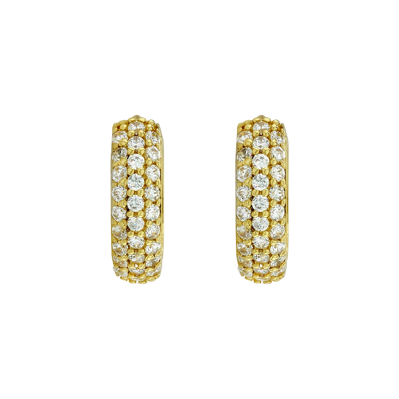 Candongas en oro amarillo de 18 Kilates, 1/2 caña, con zircones, 3 mm. de ancho