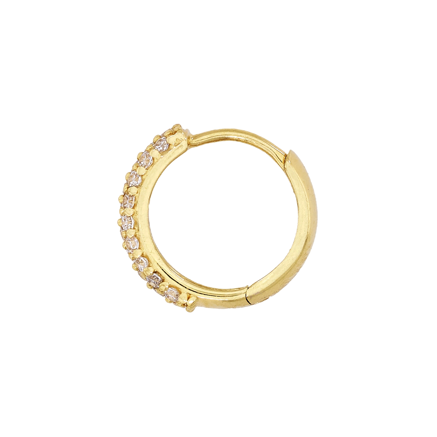 Candongas en oro amarillo de 18 Kilates, 1/2 caña, con zircones, 3 mm. de ancho