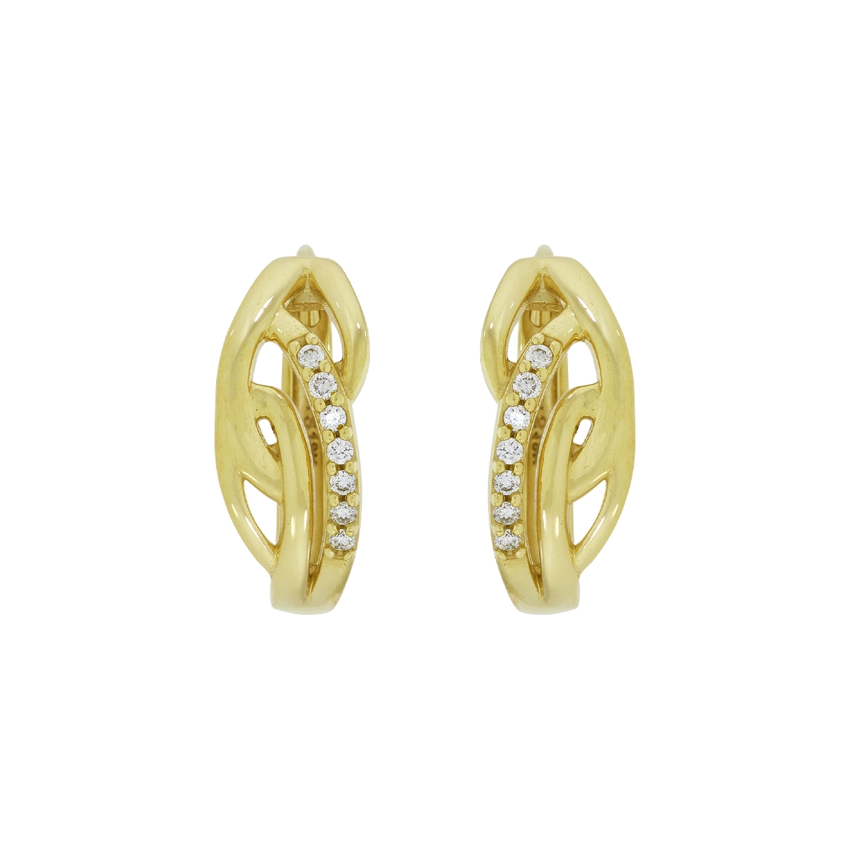 Candongas en oro amarillo de 18 Kilates, Franjas, con diamantes de 0.07 Ct, 2 mm. de ancho
