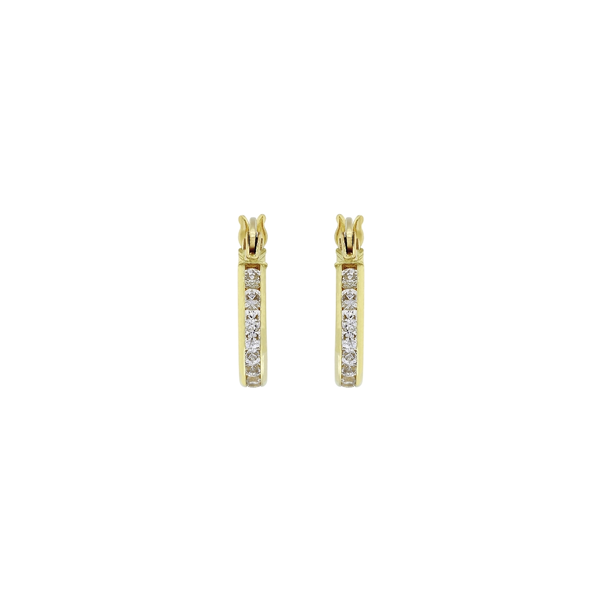Candongas en oro amarillo de 18 Kilates, Plana, con zircones, 2 mm. de ancho