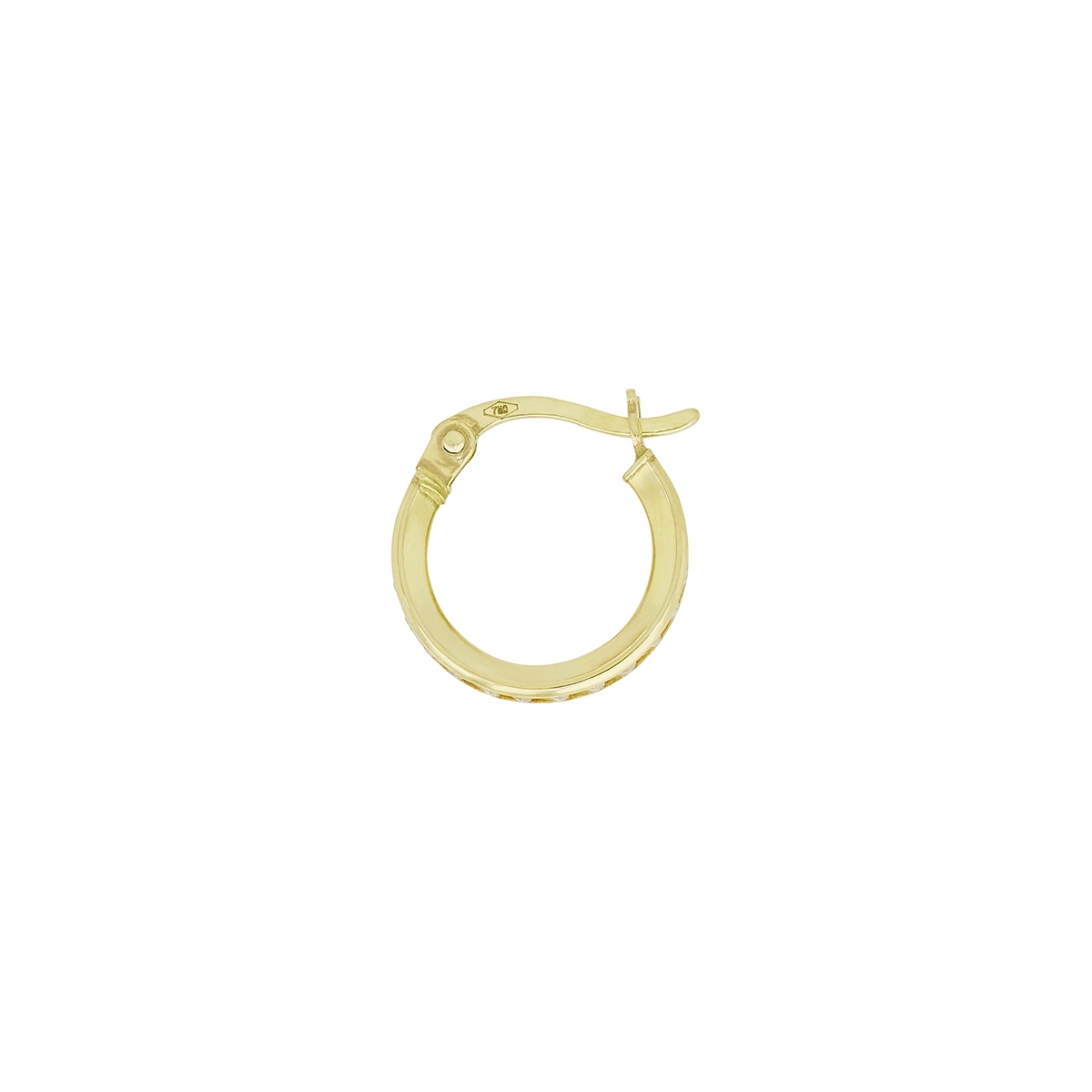 Candongas en oro amarillo de 18 Kilates, Plana, con zircones, 2 mm. de ancho