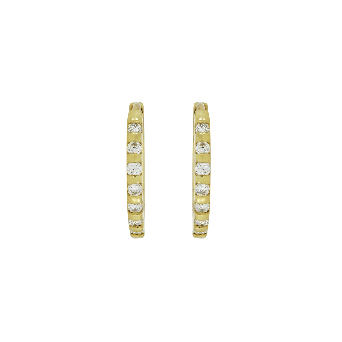 Candongas en oro amarillo de 18 Kilates, Plana, con diamantes de 0.24 Ct, 1.50 mm. de ancho
