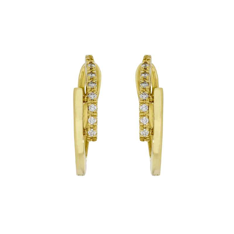 Candongas en oro amarillo de 18 Kilates, Plana, con diamantes de 0.08 Ct, 1 mm. de ancho