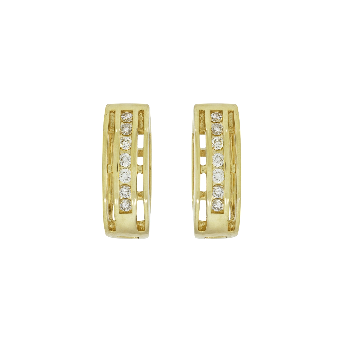 Candongas en oro amarillo de 18 Kilates, Plana, con diamantes de 0.12 Ct, 4 mm. de ancho