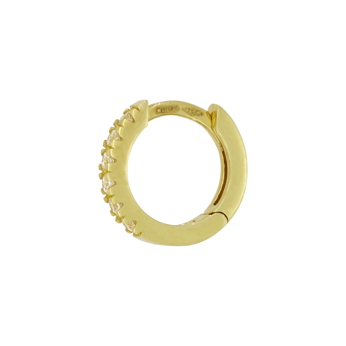 Candongas en oro amarillo de 18 Kilates, Plana, con zircones, 1.50 mm. de ancho