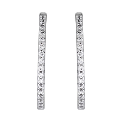 Candongas en oro blanco de 18 Kilates, Plana, con zircones, 1 mm. de ancho
