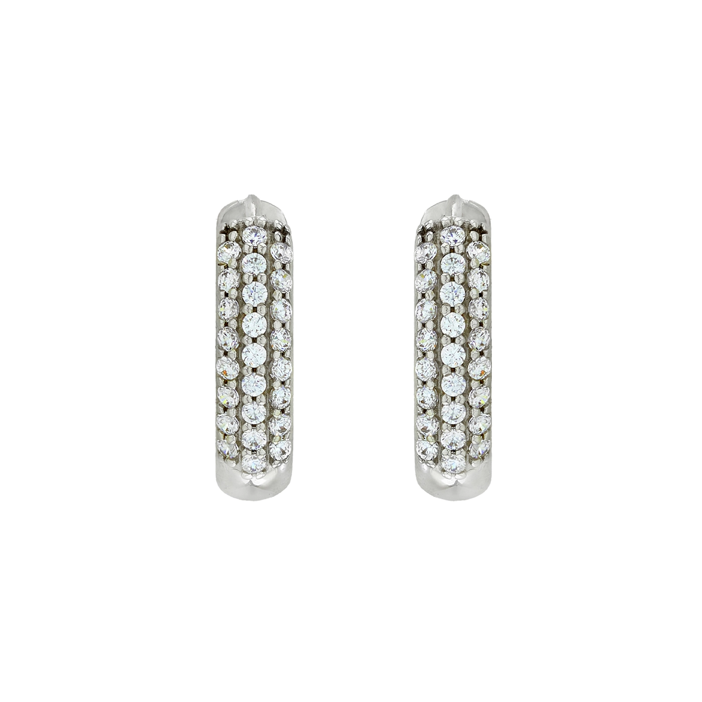 Candongas en oro blanco de 18 Kilates, 1/2 caña, con zircones, 3.50 mm. de ancho