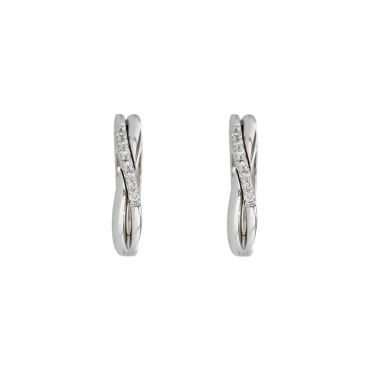 Candongas en oro blanco de 18 Kilates, Plana, con diamantes de 0.08 Ct, 2 mm. de ancho