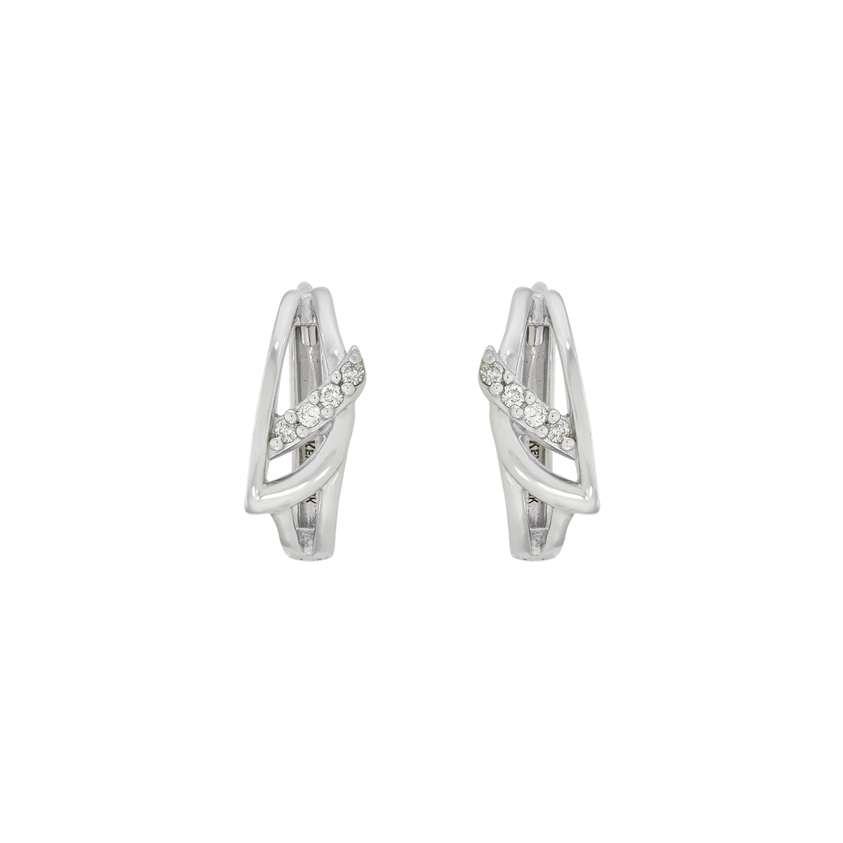 Candongas en oro blanco de 18 Kilates, Franjas, con diamantes de 0.07 Ct, 2 mm. de ancho
