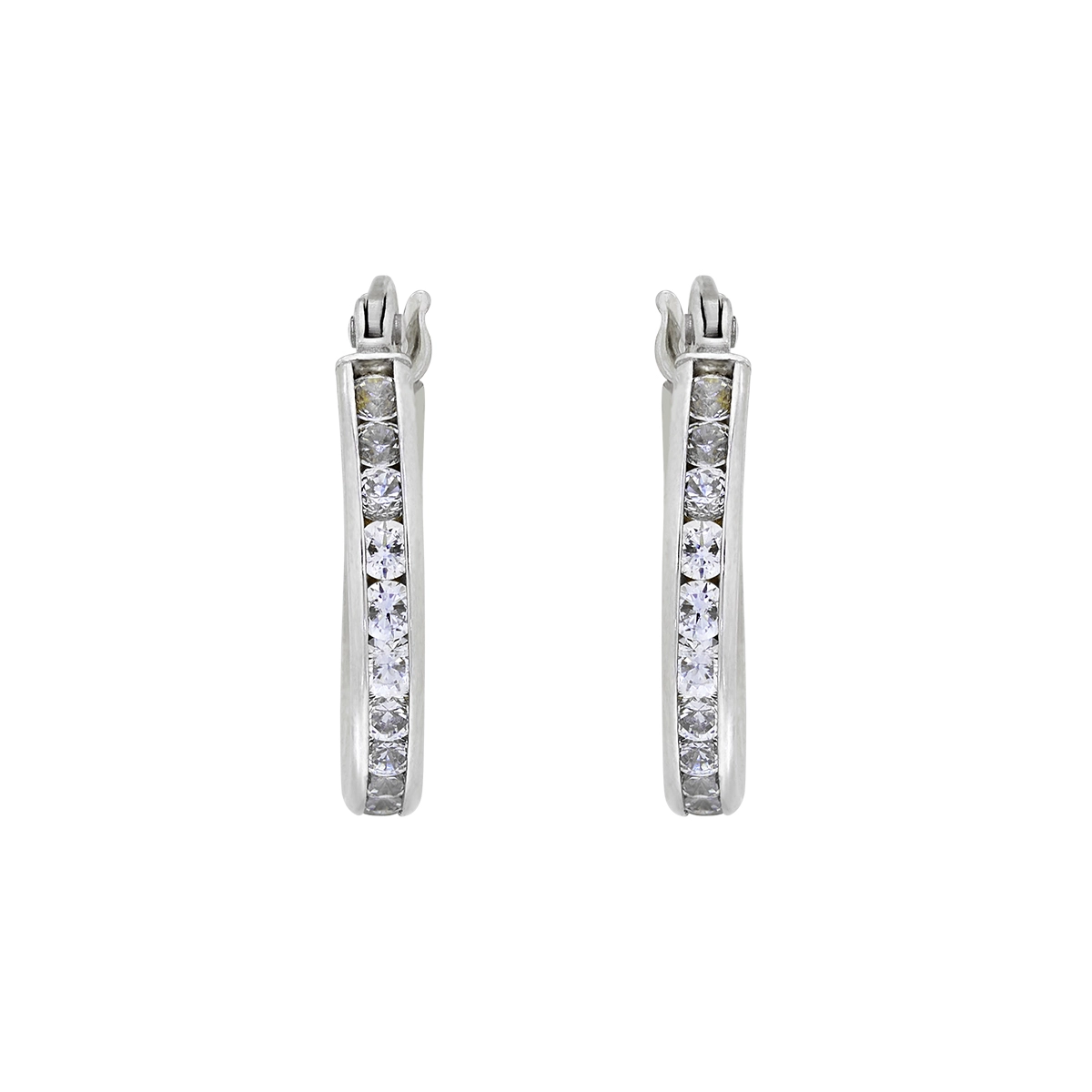 Candongas en oro blanco de 18 Kilates, Plana, con zircones, 2 mm. de ancho