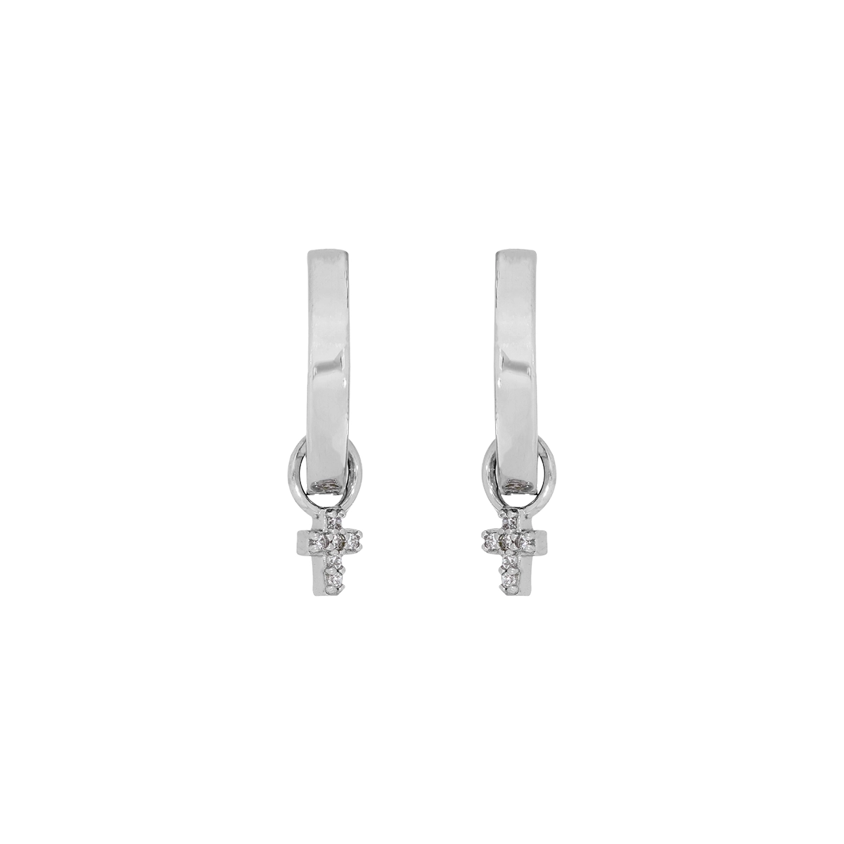 Candongas en plata Ley 925, Plana, con cristales, 2 mm. de ancho, de la coleccion Sueños