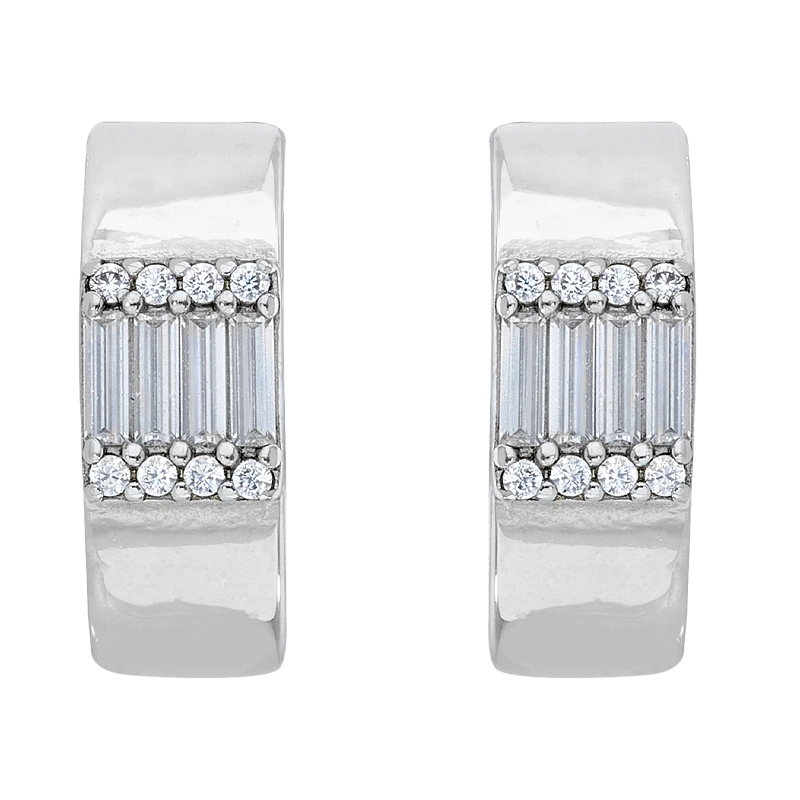 Candongas en plata Ley 925, Plana, con zircones, 5 mm. de ancho, de la coleccion Sueños