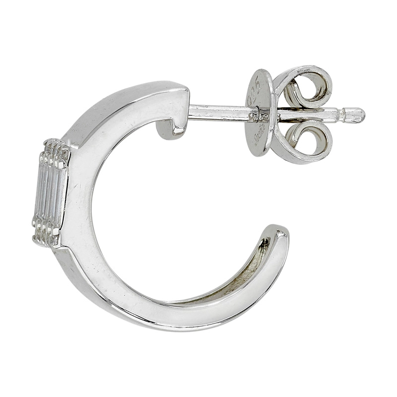 Candongas en plata Ley 925, Plana, con zircones, 5 mm. de ancho, de la coleccion Sueños