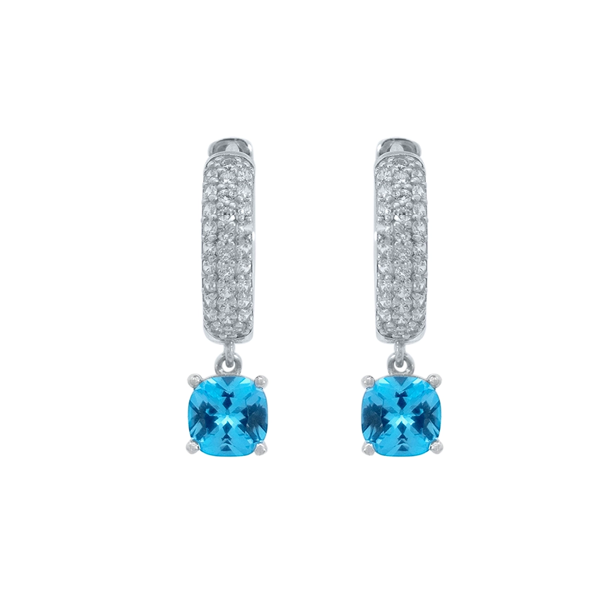 Candongas en plata Ley 925, 1/2 caña, con 2 zircones centrales y decoración en zircones, 4 mm. de ancho, de la coleccion Sueños