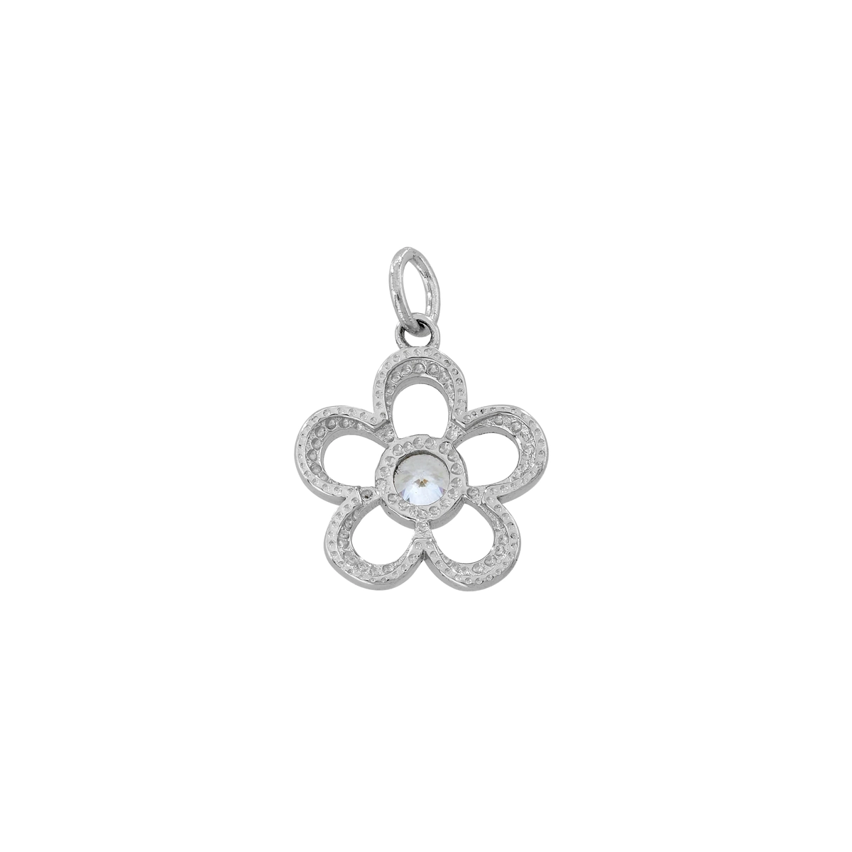 Dije de flor en plata Ley 925, con cristal central - Colección Sueños
