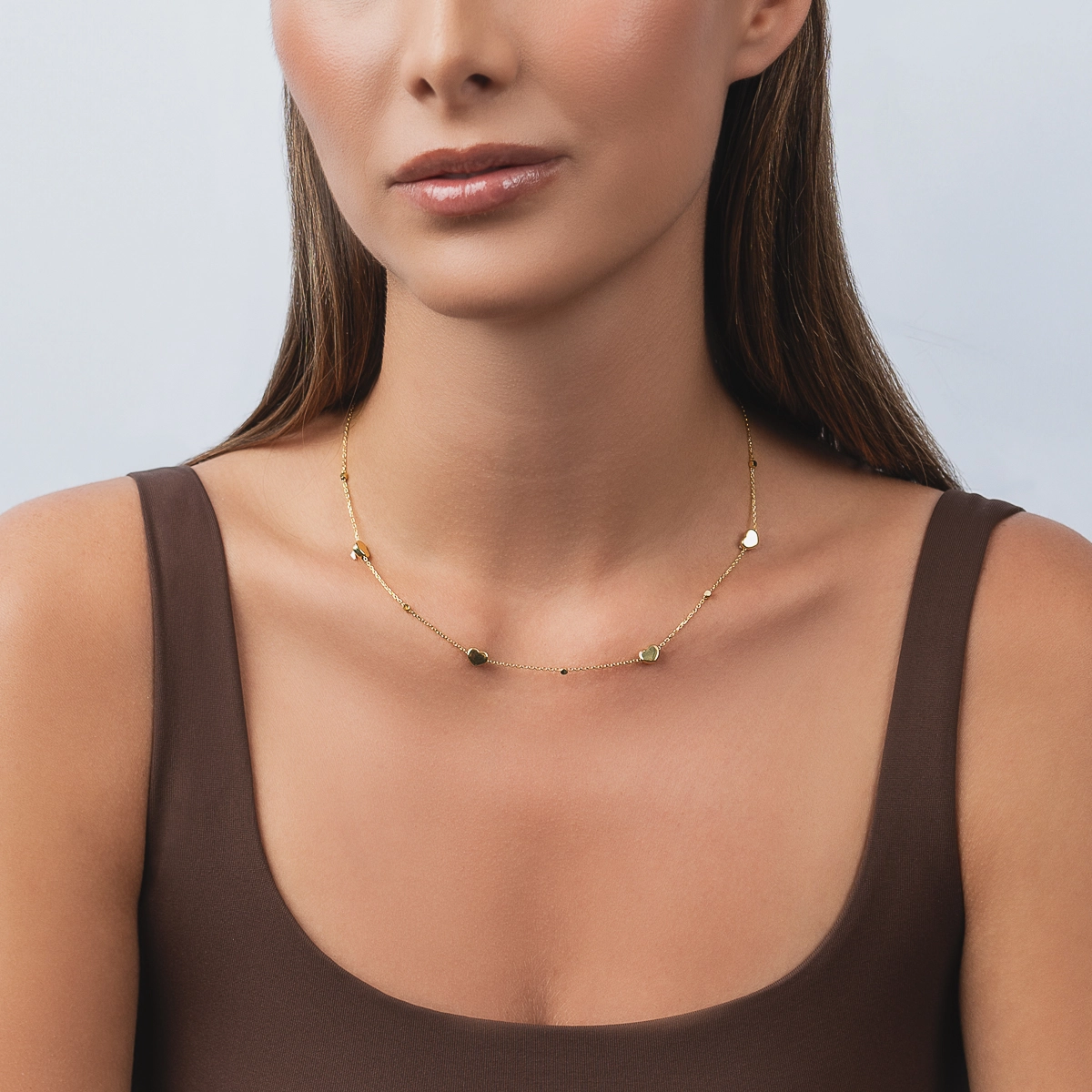 Gargantilla en oro amarillo de 18 Kilates, Corazón, 42 cm. de largo, 1 mm. de ancho