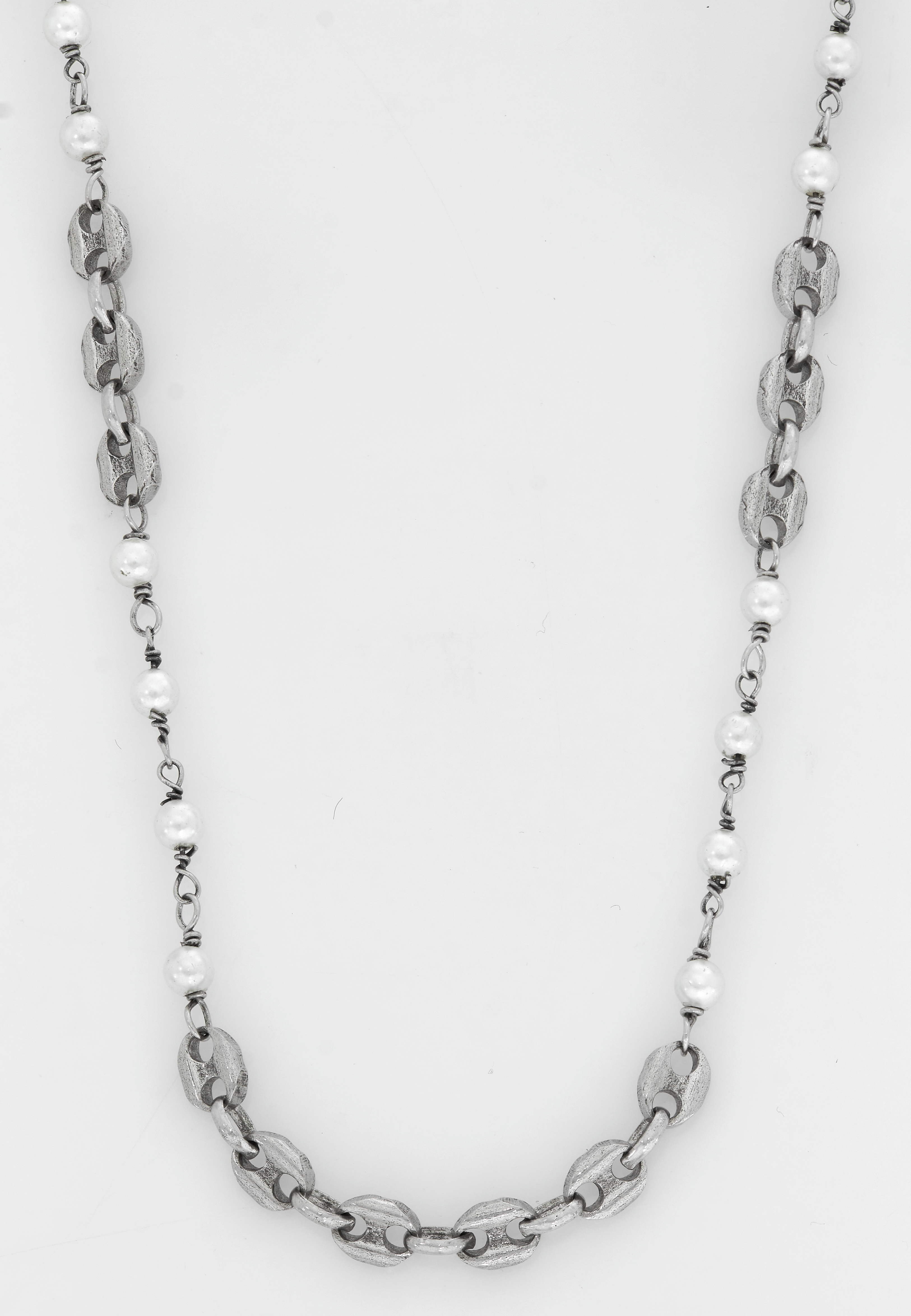 Gargantilla en plata Ley 925, Marinero boton, con perla sintéticas, 45 cm. de largo, 3 mm. de ancho, de la coleccion Sueños