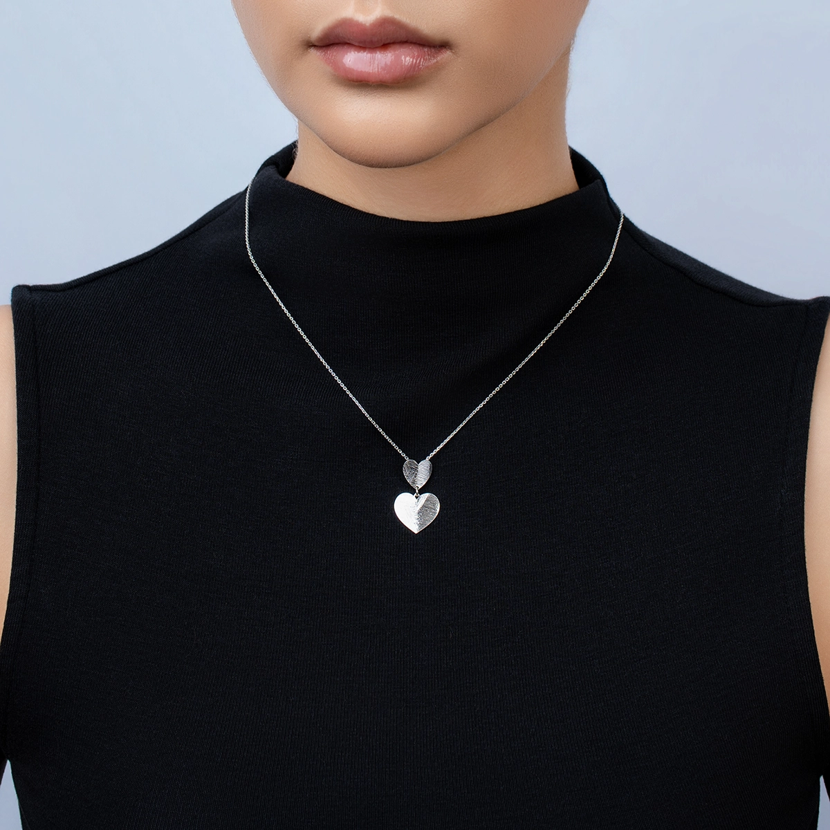 Gargantilla en plata Ley 925 con visos, Corazón, 42 cm. de largo, 1 mm. de ancho