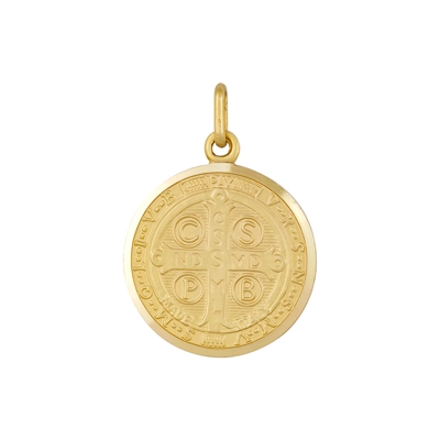 Medalla de San Benito en oro amarillo de 18 Kilates satinado