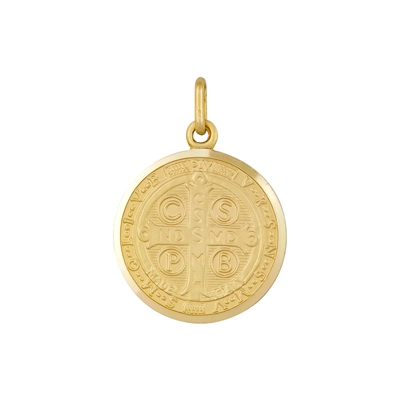 Medalla de San Benito en oro amarillo de 18 Kilates satinado