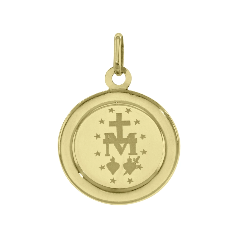 Medalla de la Virgen Milagrosa en oro amarillo de 18 Kilates satinado
