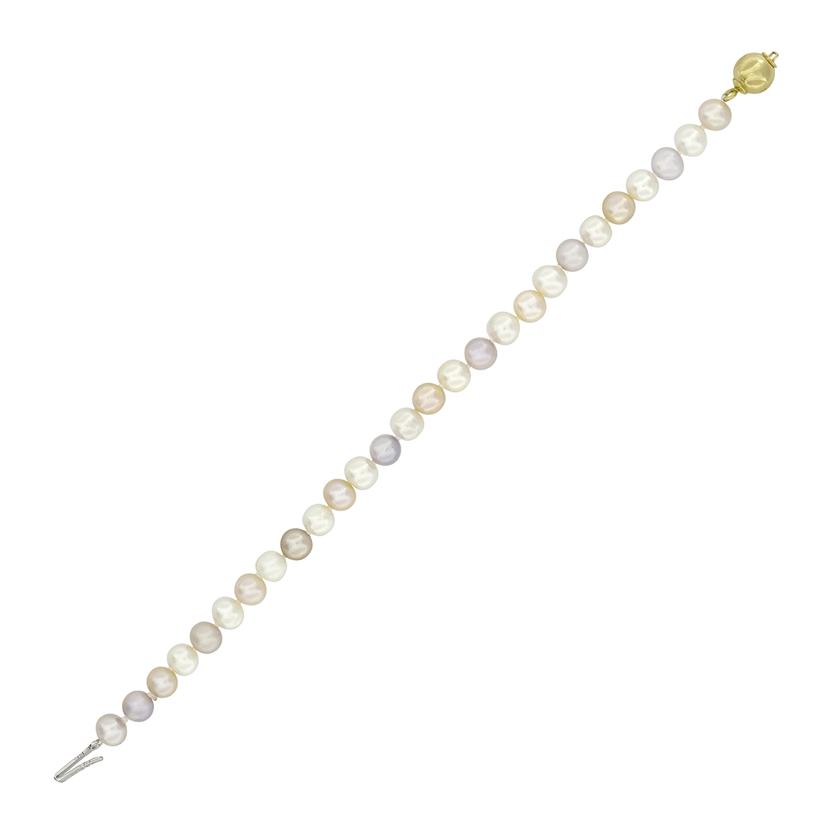 Pulsera con perlas de 6 mm de ancho aprox con broche en oro amarillo de 18 Kilates, 19 cm. de largo