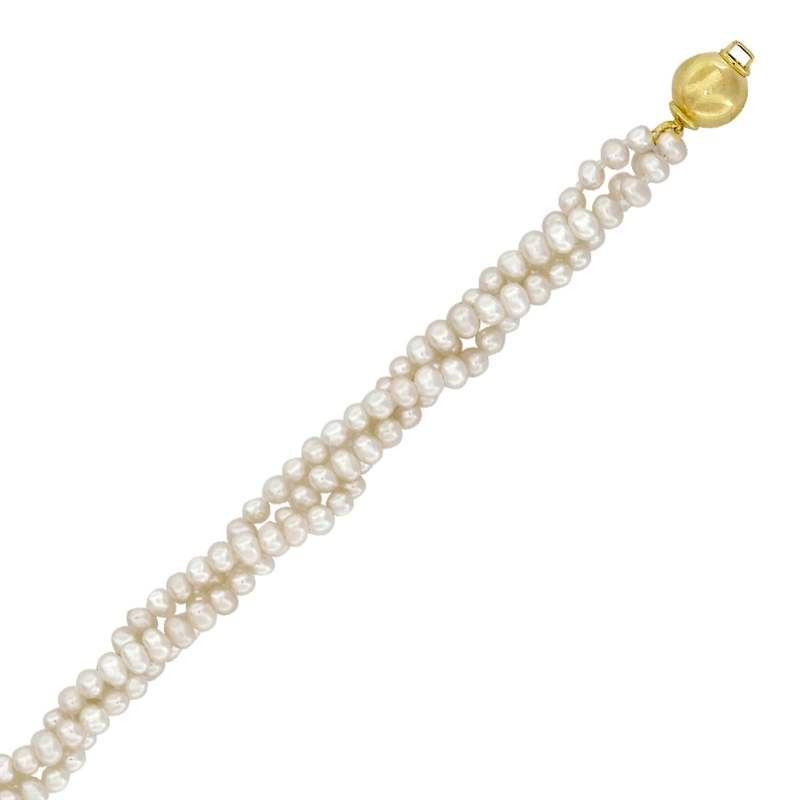 Pulsera con perlas de 3 mm de ancho aprox con broche en oro amarillo de 18 Kilates, 19 cm. de largo