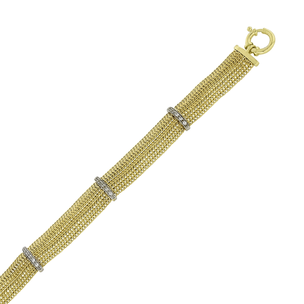 Pulsera en oro amarillo de 18 Kilates, con zircones, 19 cm. de largo, 13 mm. de ancho
