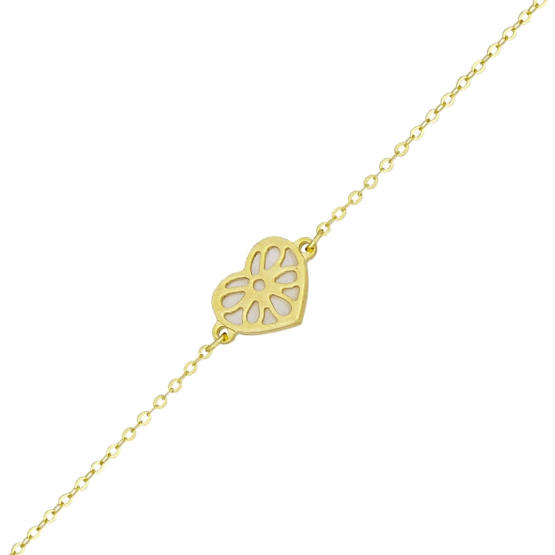 Pulsera en oro amarillo de 18 Kilates, con piedra madre perla, 17 cm. de largo, 0.50 mm. de ancho