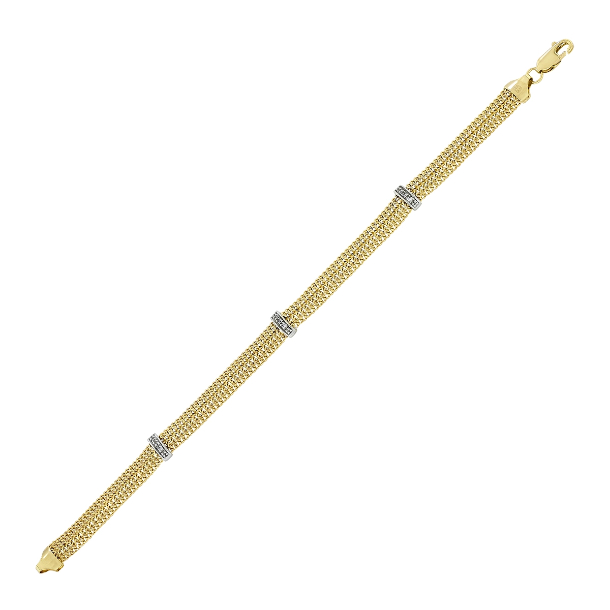 Pulsera en oro amarillo de 18 Kilates, con zircones, 19 cm. de largo, 6.50 mm. de ancho