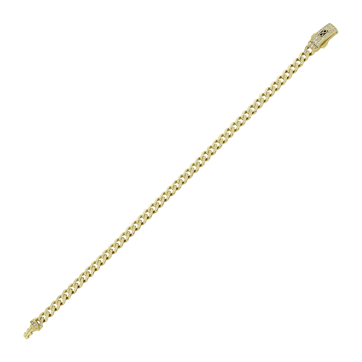 Pulsera en oro amarillo de 18 Kilates, con zircones, 19 cm. de largo, 5 mm. de ancho