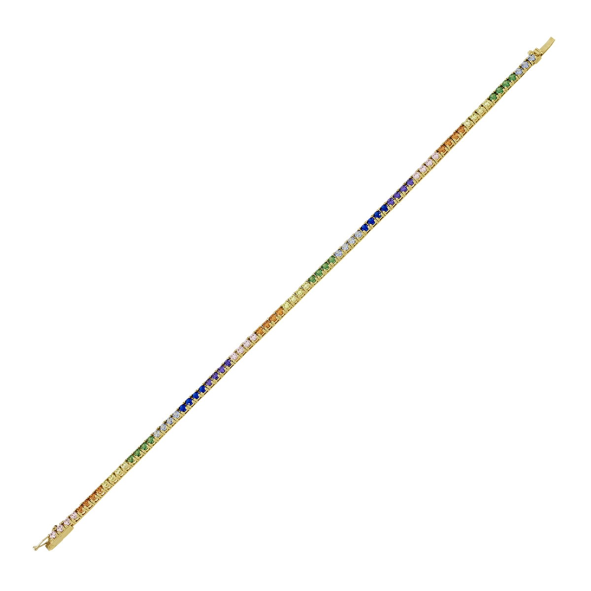 Pulsera Tenis en oro amarillo de 18 Kilates, con zircones de colores