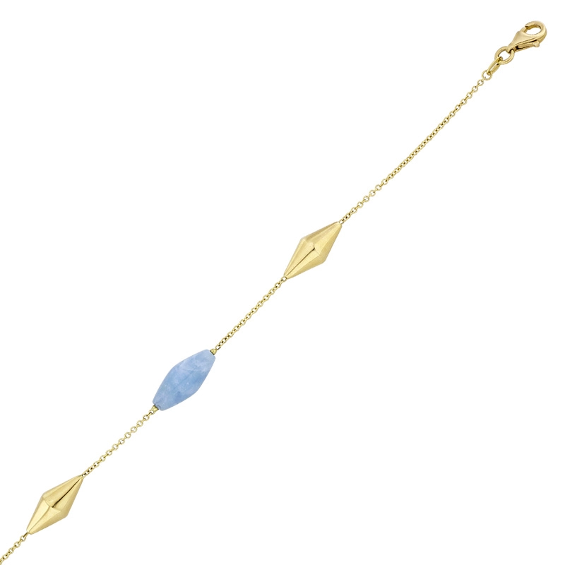 Pulsera en oro amarillo de 18 Kilates, con aqua milk, 19 cm. de largo, 0.70 mm. de ancho