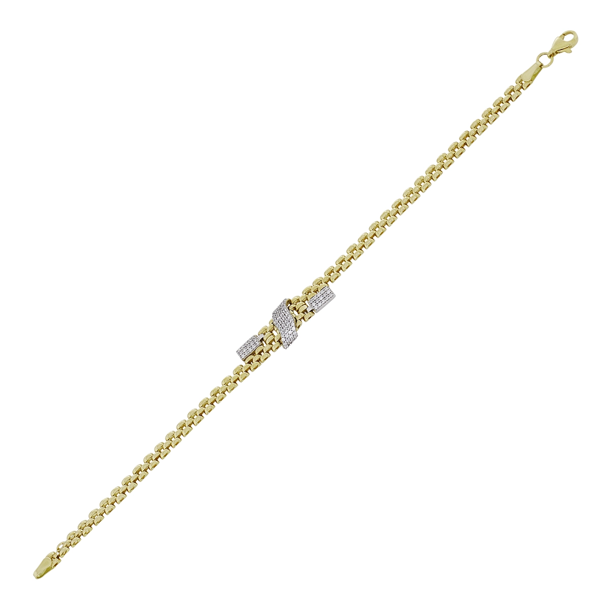 Pulsera en oro amarillo de 18 Kilates, con zircones, 19 cm. de largo, 3.50 mm. de ancho
