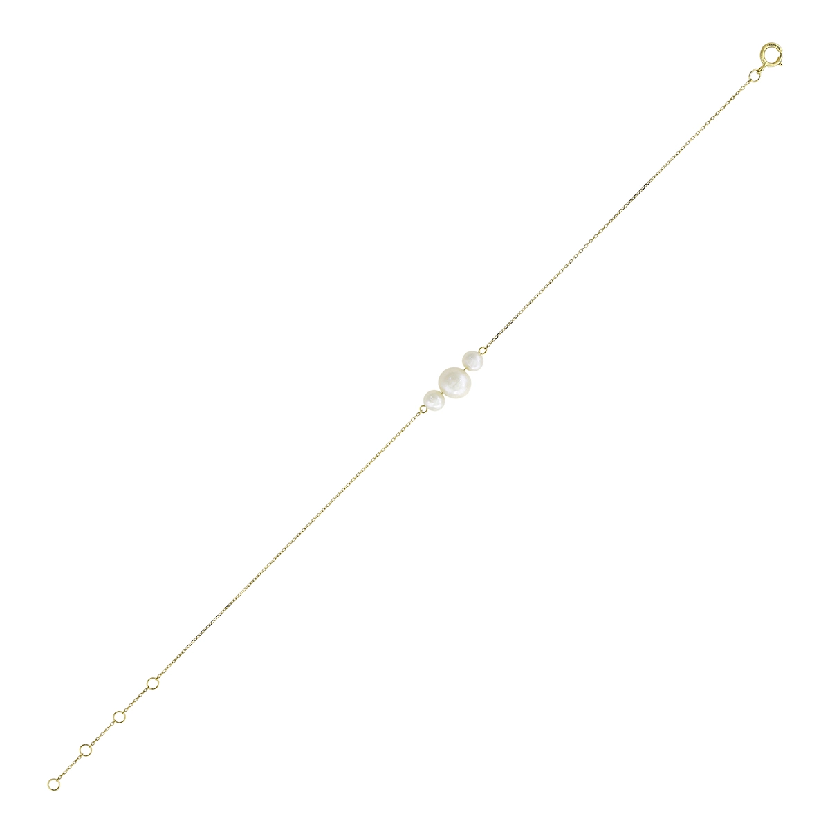 Pulsera en oro amarillo de 18 Kilates, con perlas centrales de 4 mm de ancho aprox, 18 cm. de largo, 0.50 mm. de ancho