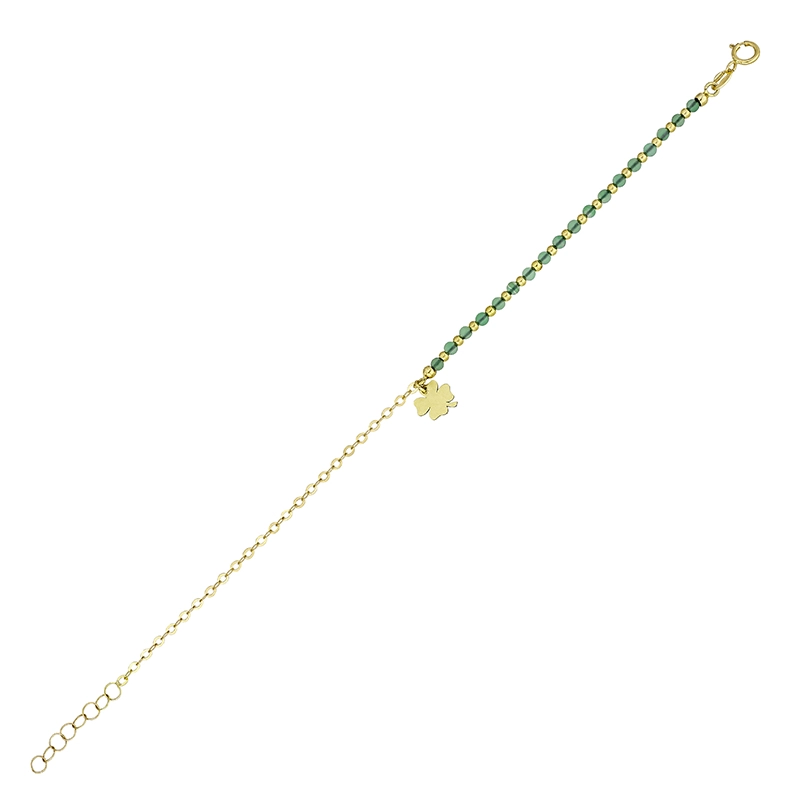 Pulsera con trébol en oro amarillo de 18 Kilates, con cuarzos verdes