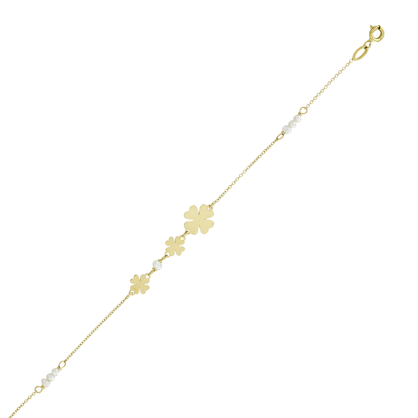 Pulsera de tréboles en oro amarillo de 18 Kilates, con perlas
