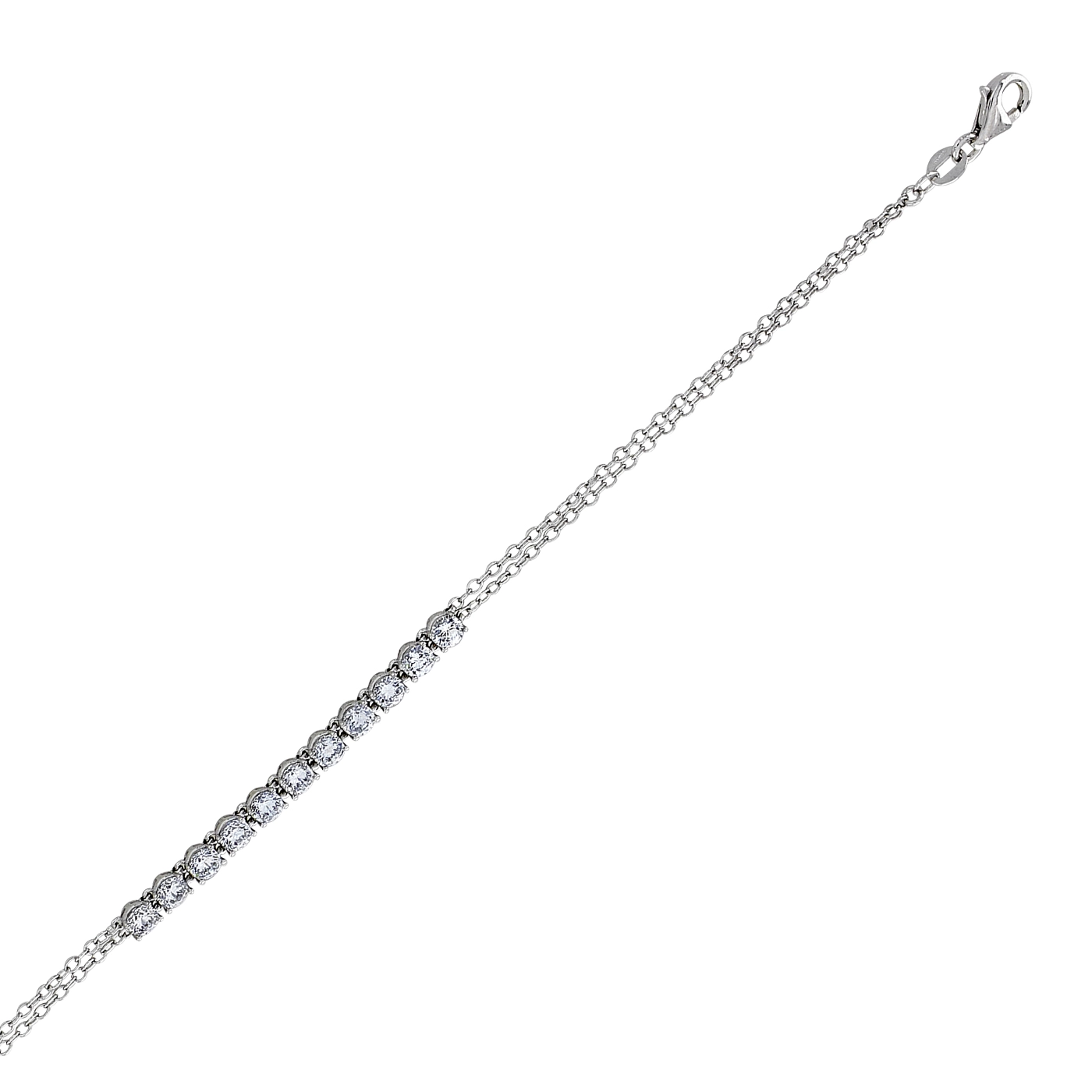 Pulsera en oro blanco de 18 Kilates, con zircones, 17 cm. de largo, 1 mm. de ancho