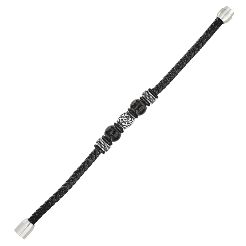 Pulsera en cuero sintético y acero, 21 cm. de largo, 6 mm. de ancho - Colección Forza