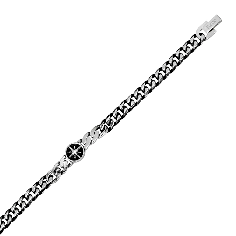 Pulsera de flor de los vientos en acero, 21 cm. de largo, 6.50 mm. de ancho - Colección Forza
