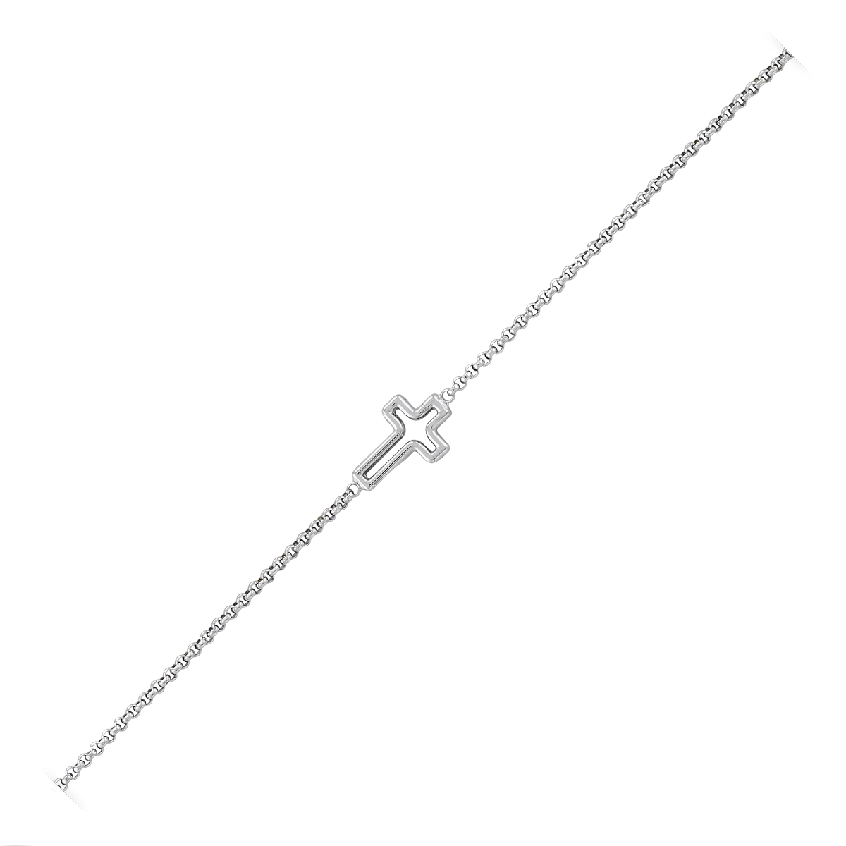 Pulsera de cruz en plata Ley 925, 17 cm. de largo - Colección Sueños