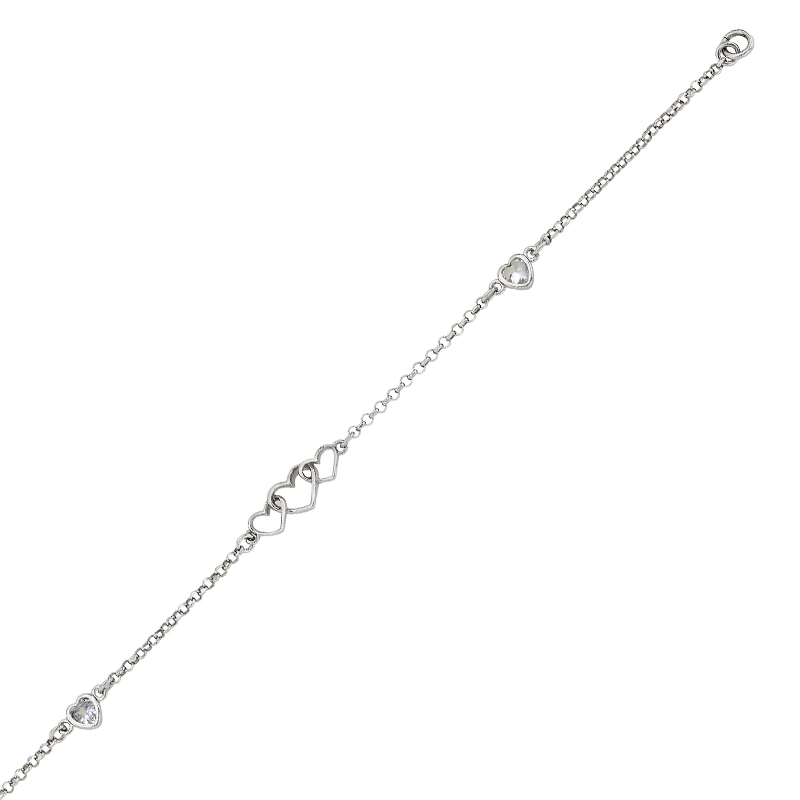 Pulsera de corazones en plata Ley 925, con zircones - Colección Sueños