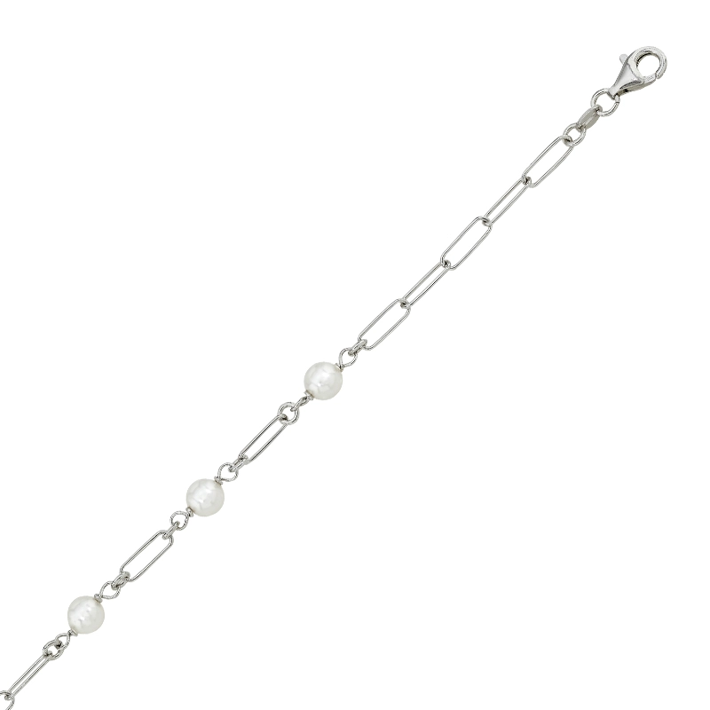 Pulsera en plata Ley 925, con perla sintéticas - Colección Sueños