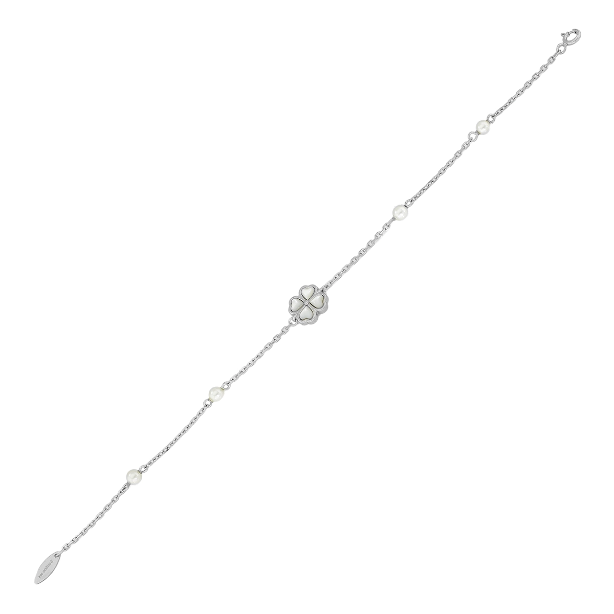 Pulsera en plata Ley 925, con 4 perla sintéticas centrales, 19 cm. de largo, 1.50 mm. de ancho, de la coleccion Sueños