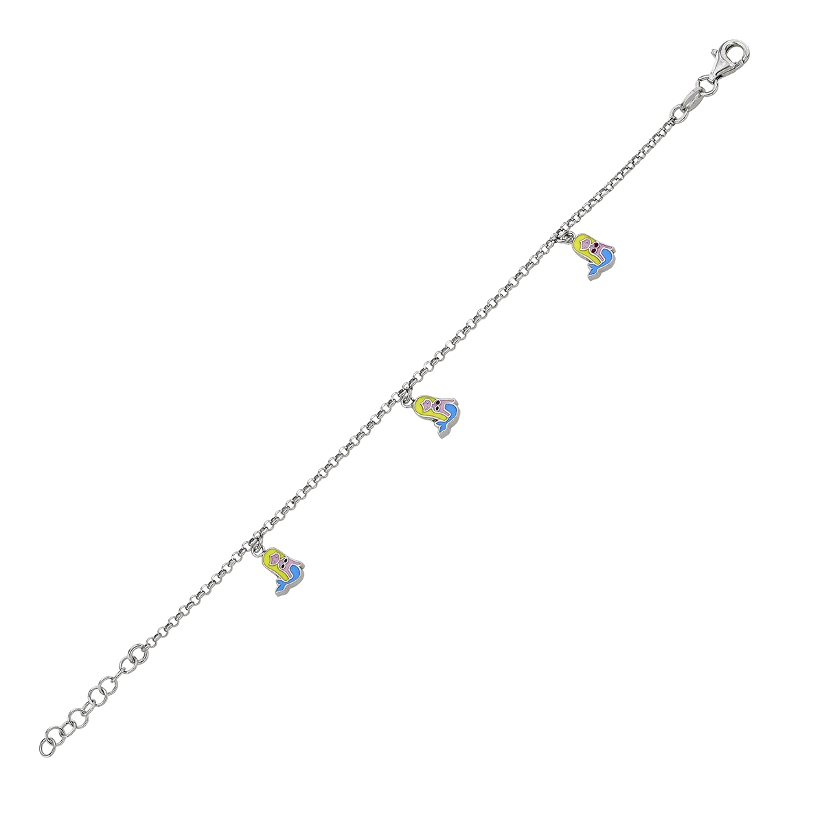 Pulsera de sirenas en plata Ley 925, 14 cm. de largo - Colección Sueños