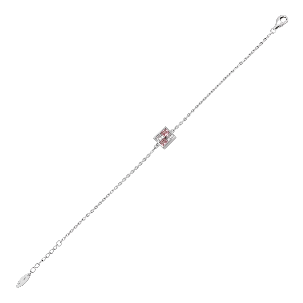 Pulsera en plata Ley 925, con 2 cristales centrales, 17 cm. de largo, 1 mm. de ancho, de la coleccion Sueños