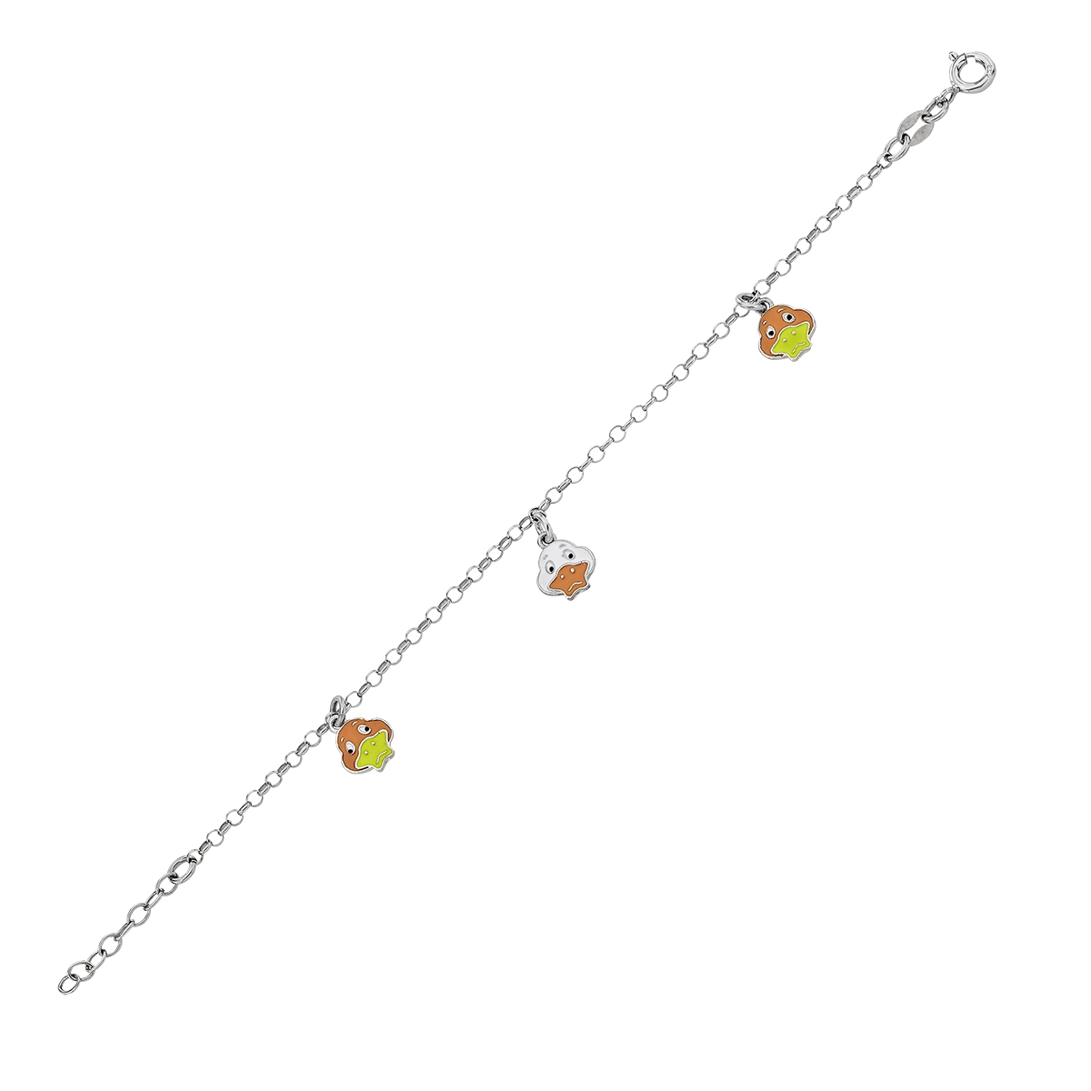 Pulsera de patos en plata Ley 925, 14 cm. de largo - Colección Sueños