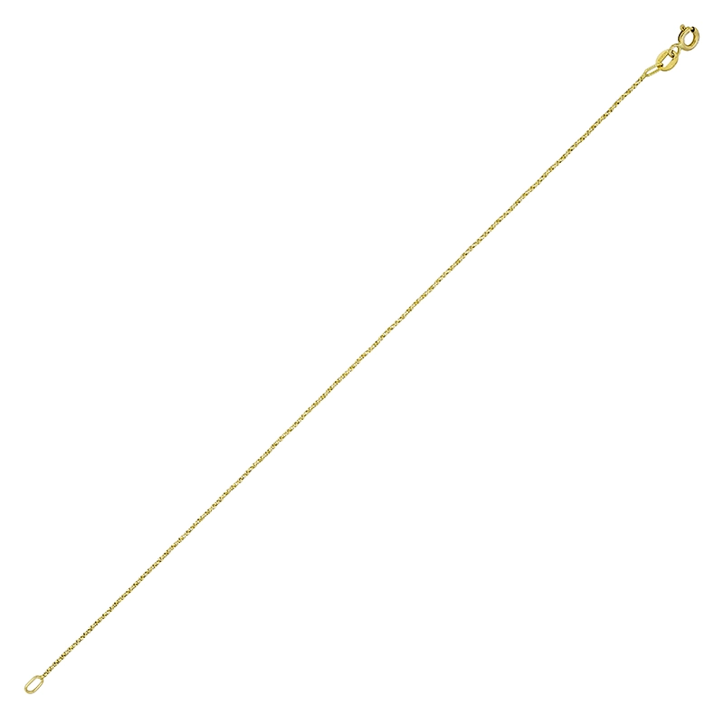 Tobillera en oro amarillo de 18 Kilates con visos diamantado, Veneciana, 23 cm. de largo, 1 mm. de ancho
