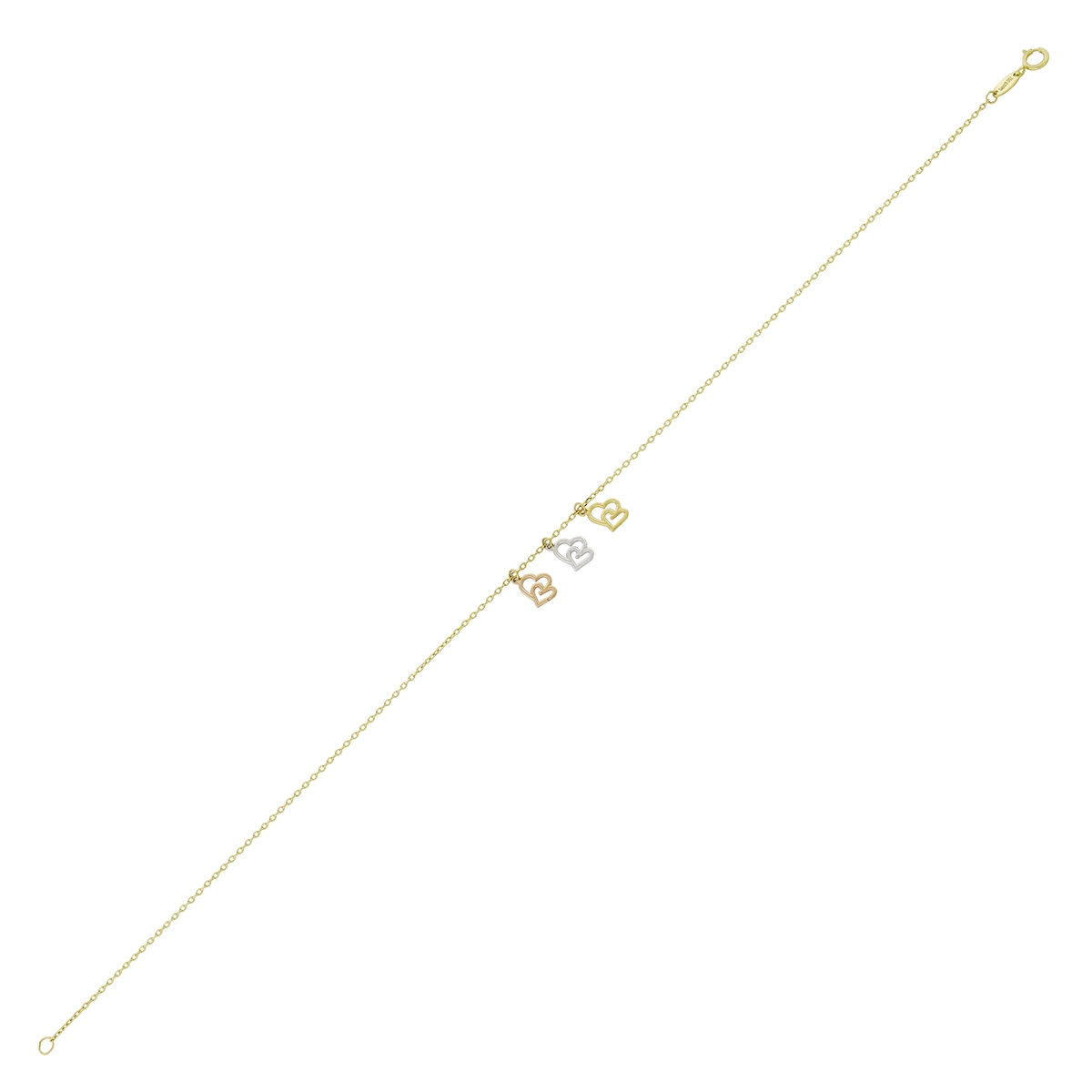 Tobillera en oro amarillo de 18 Kilates, Corazón, 25 cm. de largo, 0.50 mm. de ancho