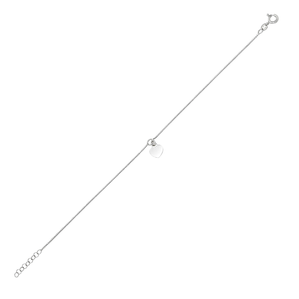 Tobillera en plata Ley 925, Corazón, 22 cm. de largo, 0.50 mm. de ancho, de la coleccion Sueños